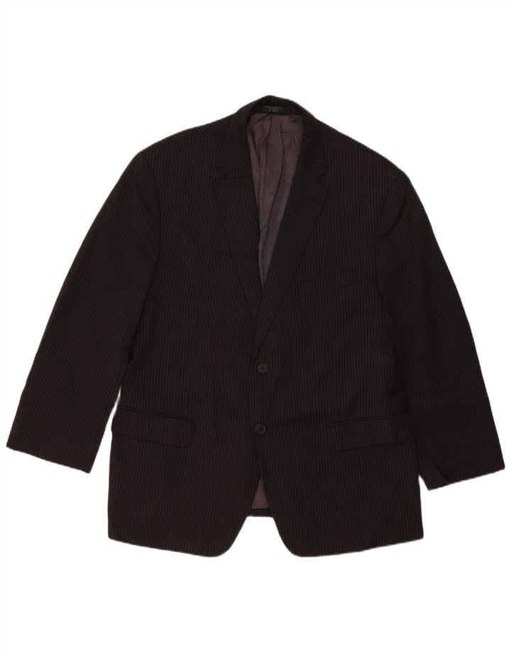 Jaqueta blazer masculina Tommy Hilfiger com 2 botões Reino Unido 40 grande lã preta listrada