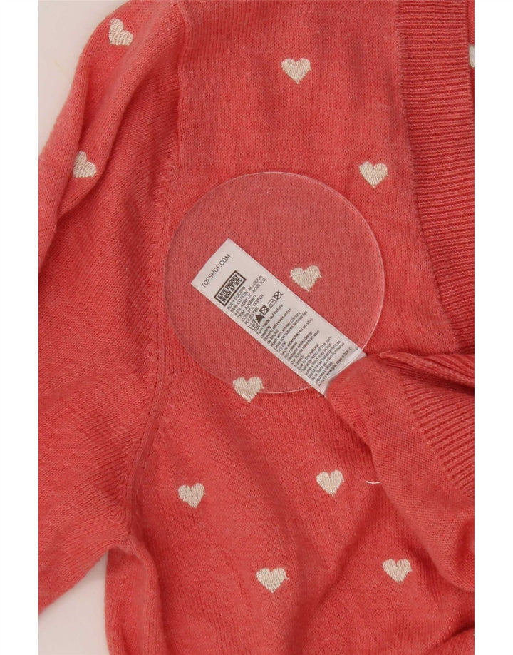 Topshop Womens Abstract Pattern Cardigan Sweater UK 12 Medium Pink Heart
