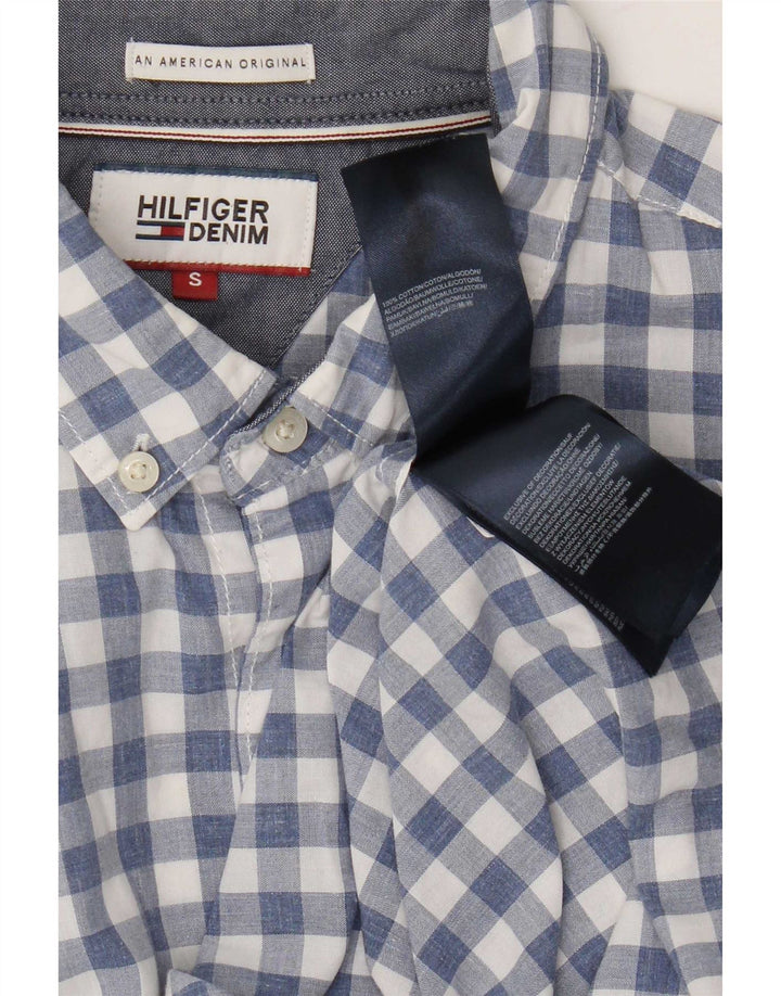 Camisa masculina Tommy Hilfiger pequena azul algodão guingão