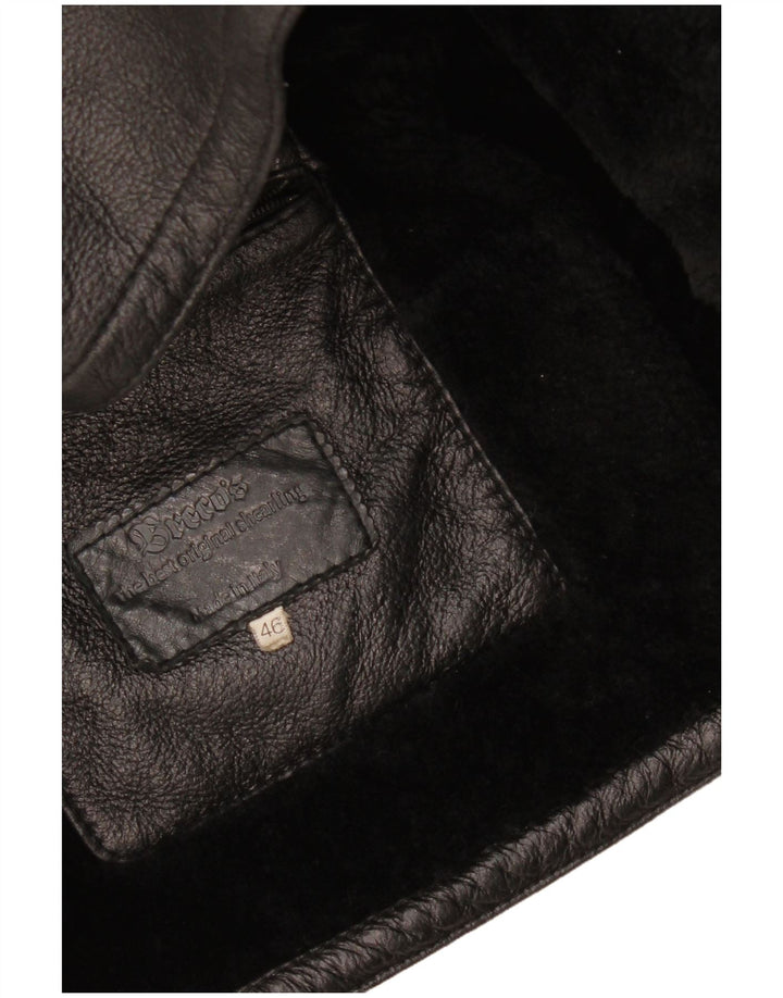Vintage Mens Shearling Jacket IT 46 Small Black Shearling