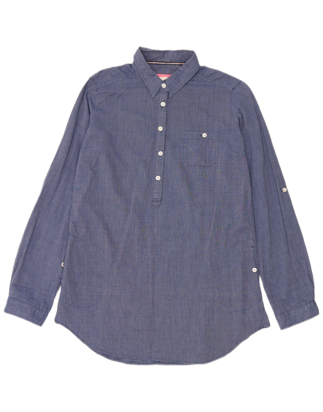 Brugi Womens Longline Pullover Shirt UK 16 Large Blue Cotton