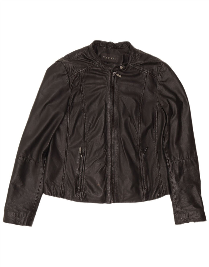 Esprit Womens Leather Jacket UK 14 Large Black Leather