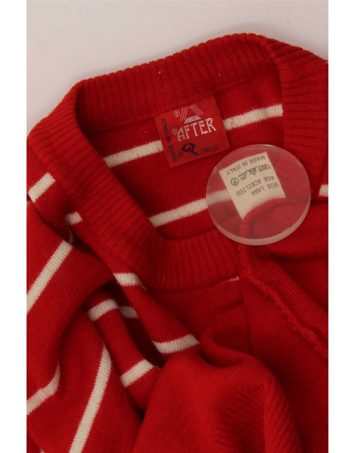 Suéter vintage masculino com gola redonda, lã listrada vermelha média