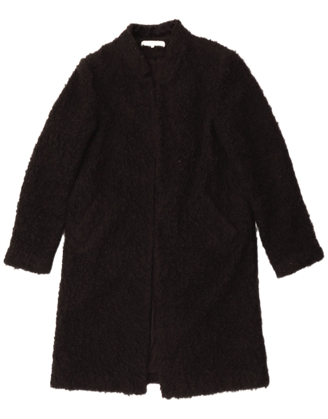Zara Womens Teddy Open Overcoat UK 14 Moyen Noir Acrylique