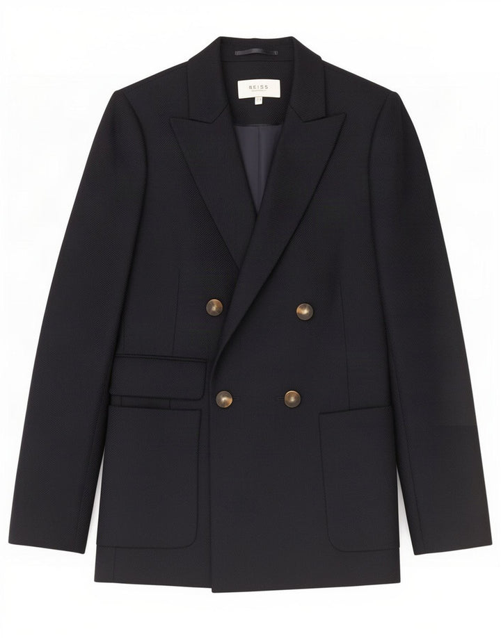 Reiss Chaqueta tipo blazer con doble botonadura para mujer UK 8 Small Lana azul marino