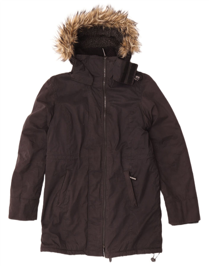Superdry ženska jakna parka s kapuljačom UK 14 veliki crni poliester