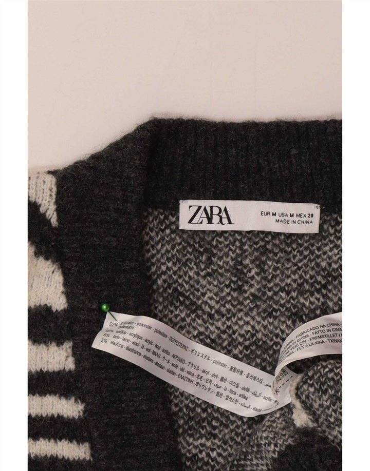 Zara Womens Oversized Cardigan Sweater UK 14 Medium Grey Animal Print