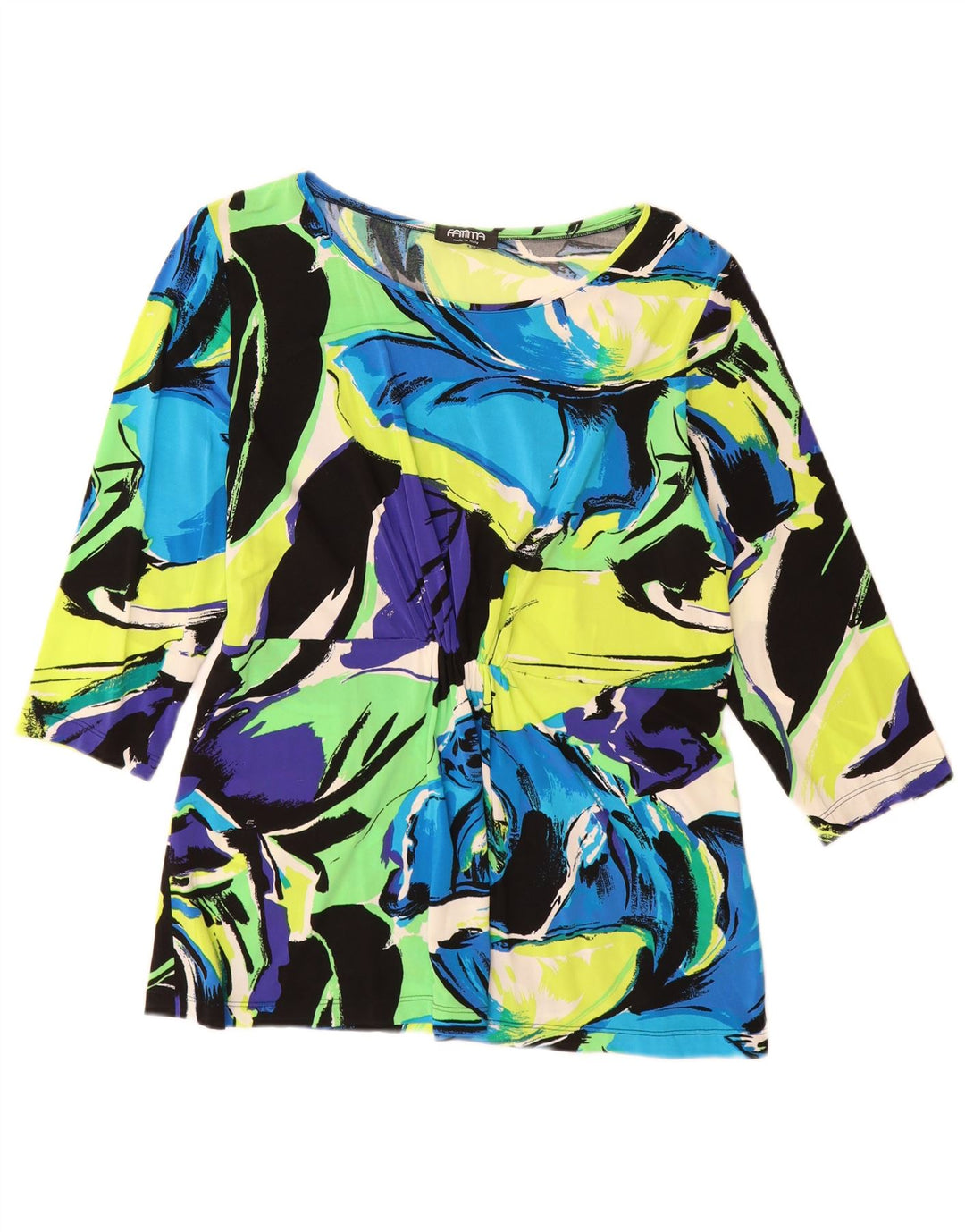 Vintage Womens Top 3/4 Sleeve UK 12 Medium Multicoloured Floral Viscose