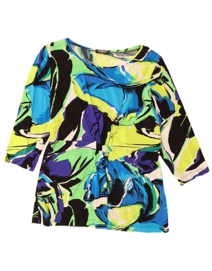 Vintage Womens Top 3/4 Sleeve UK 12 Medium Multicoloured Floral Viscose