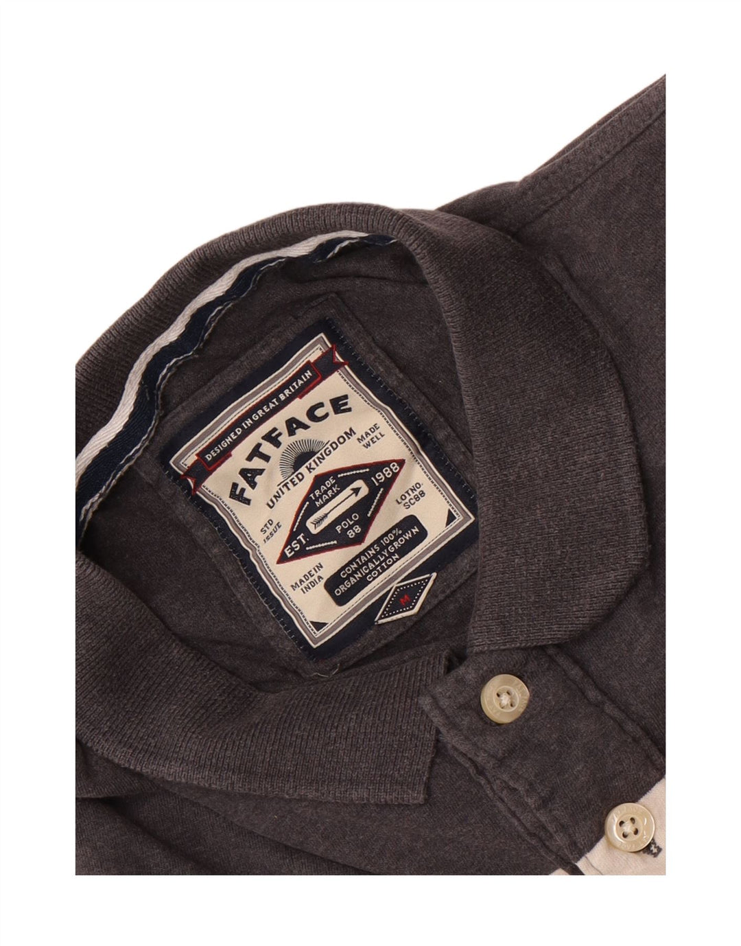 Polo da uomo Fat Face in cotone a righe grigio medio