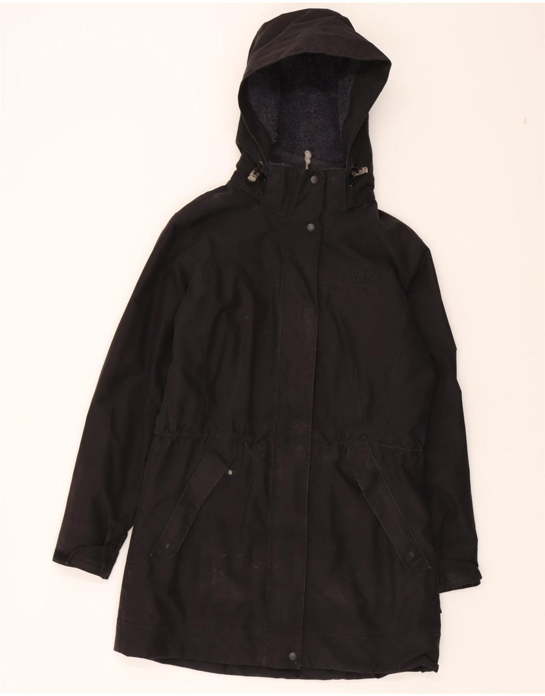 JACK WOLFSKIN Womens Hooded Windbreaker Coat UK 12 Medium Black Polyester Vintage Jack Wolfskin and Second-Hand Jack Wolfskin from Messina Hembry 