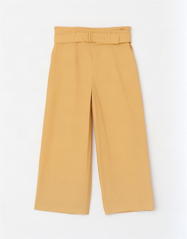 Topshop Womens High Waist Cropped Trousers UK 14 Large W34 L26 Yellow