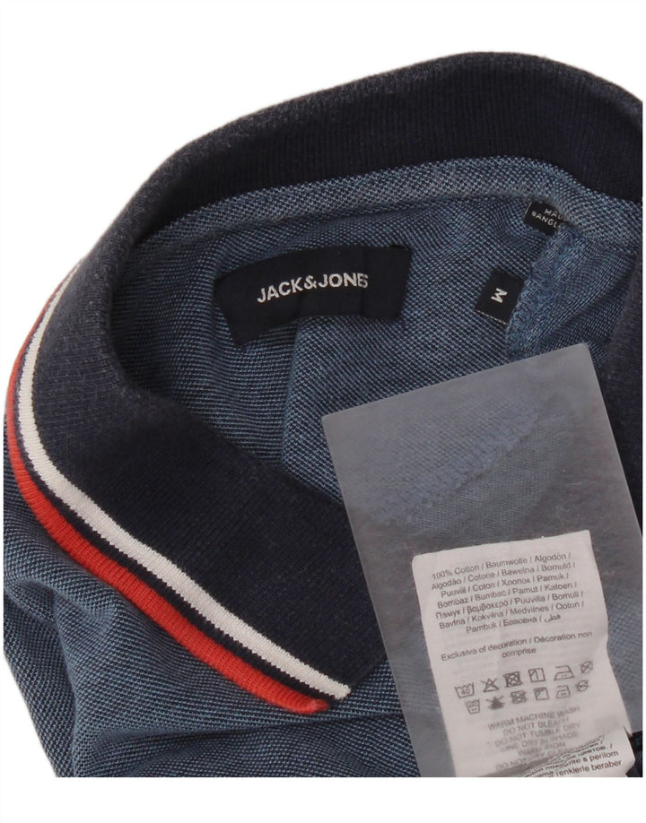 Jack & Jones Mens Polo Shirt Medium Blue Colourblock Cotton