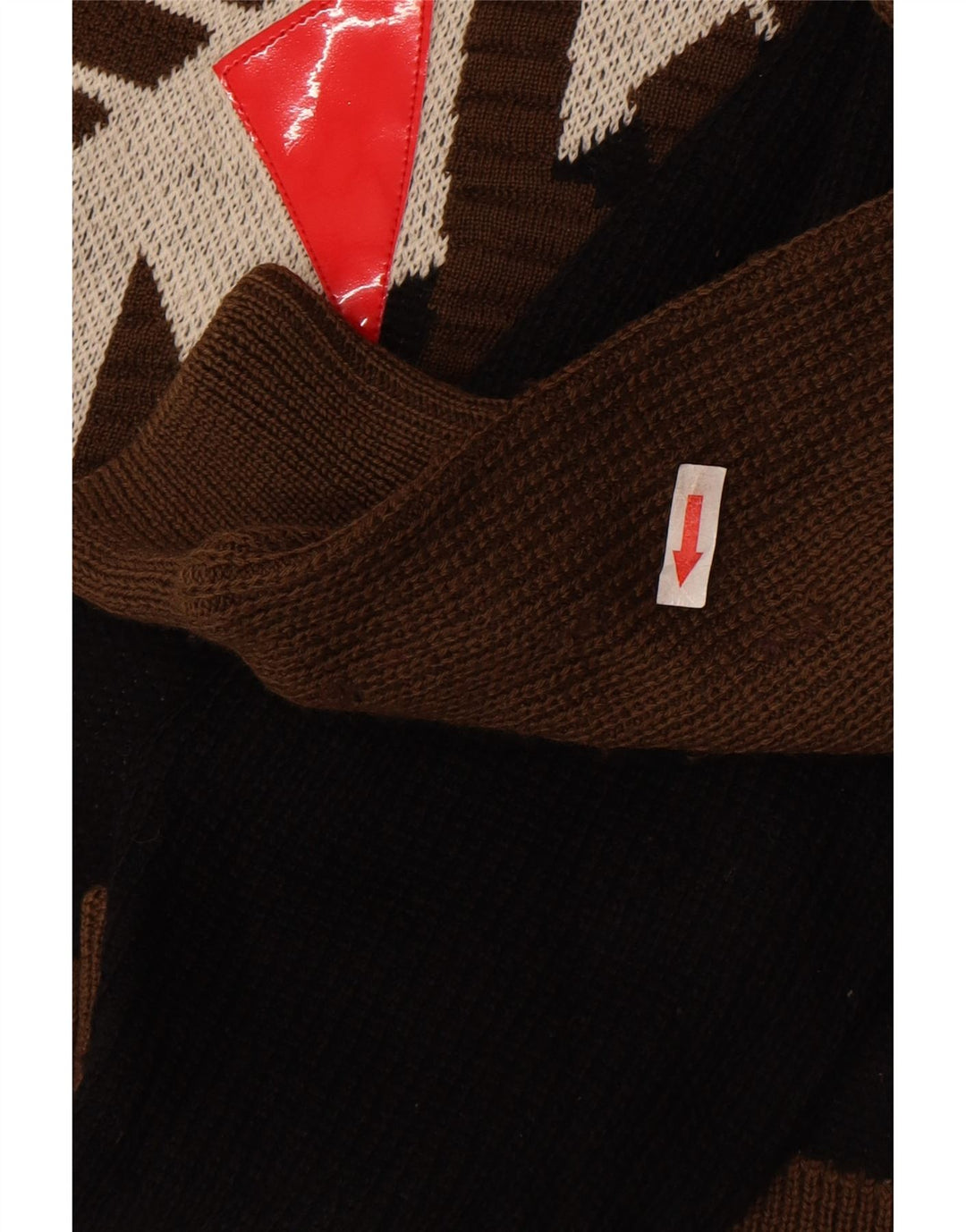 Kansai Yamamoto Mens Graphic Cardigan Sweater Medium Brown Colourblock Wool