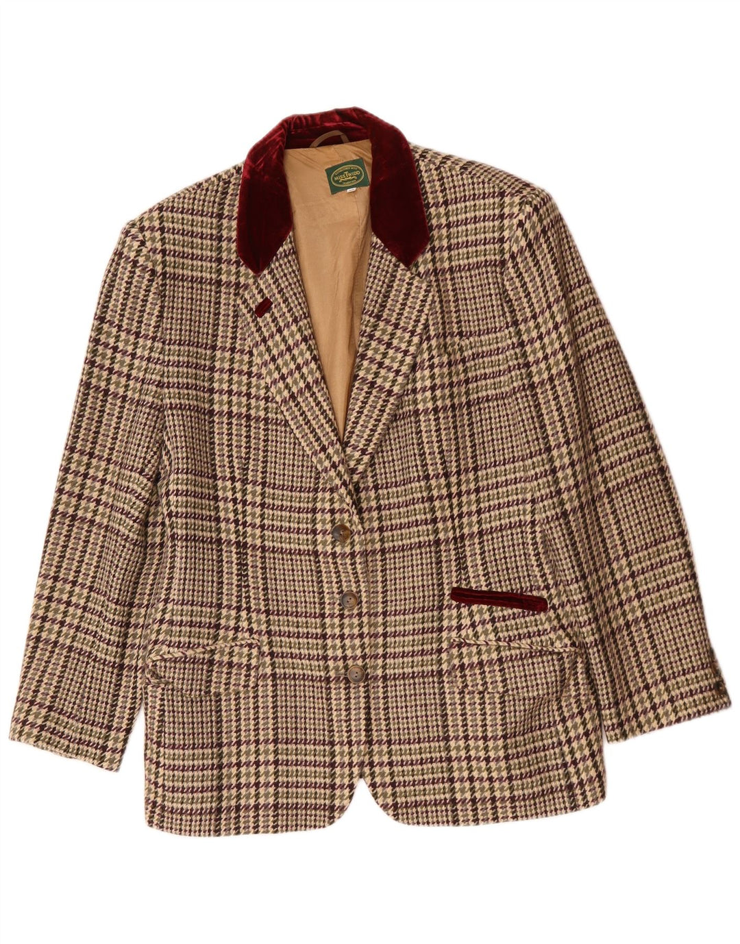 Vintage dame 3-knaps blazerjakke IT 48 XL Beige ternet jomfruuld