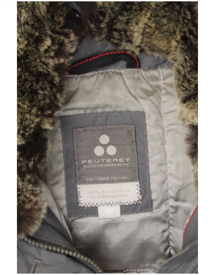 PEUTEREY Womens Hooded Belted Padded Jacket IT 42 Medium Grey Polyamide