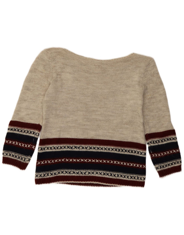Vintage Womens Boat Neck Jumper Sweater UK 10 Small Beige Fair Isle
