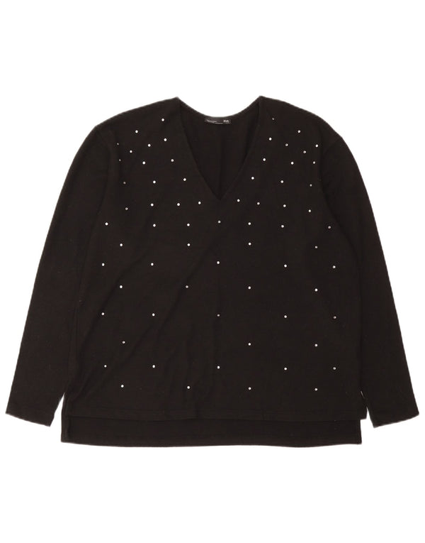 Top Zara da donna a maniche lunghe UK 14 poliestere maculato nero medio