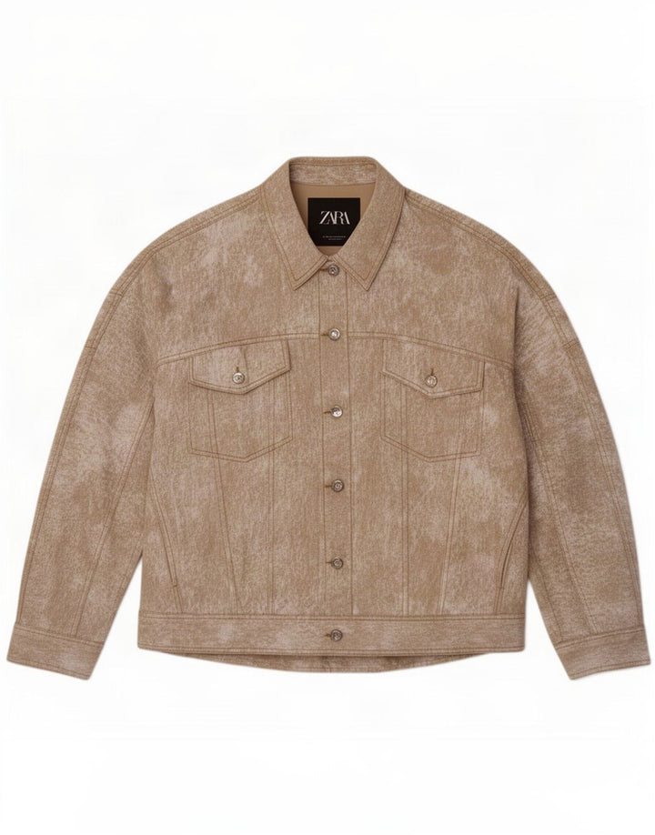 Zara Mujer Chaqueta Bomber Extragrande UK 44 Lino Moteado Beige Mediano