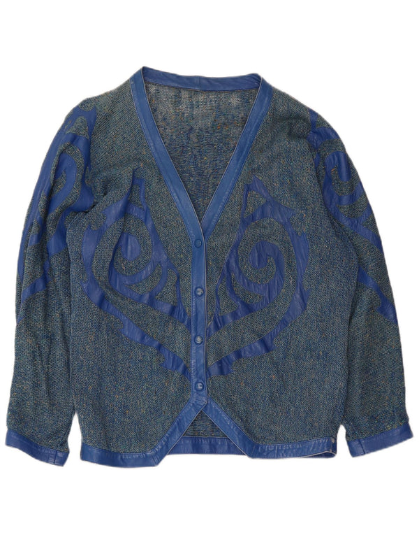 Pulover cardigan grafic pentru femei VINTAGE UK 16 mare albastru pete