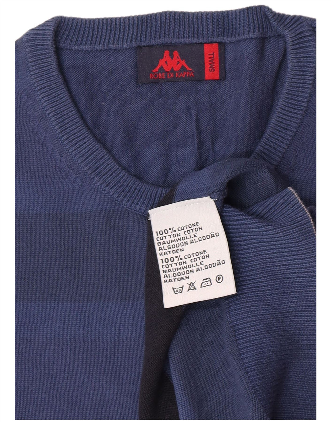Kappa Mens Crew Neck Jumper Sweater Small Blue Striped Cotton