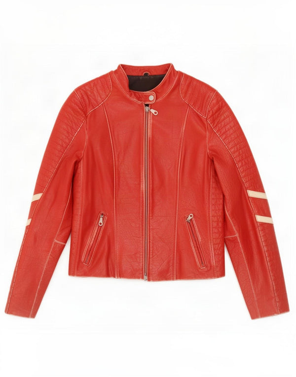 Gipsy Womens Leather Racer Jacket UK 14 Large Red Striped
