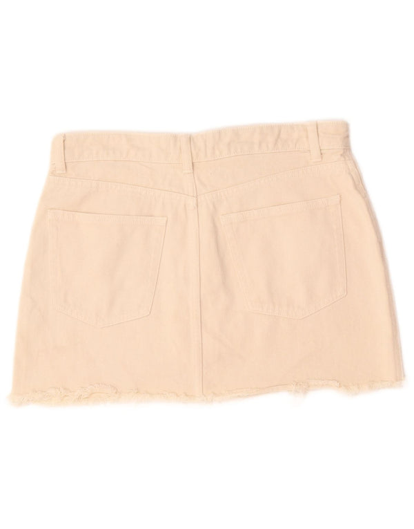 Zara Damen Mini-Jeansrock, Größe L, W30, Beige, Baumwolle