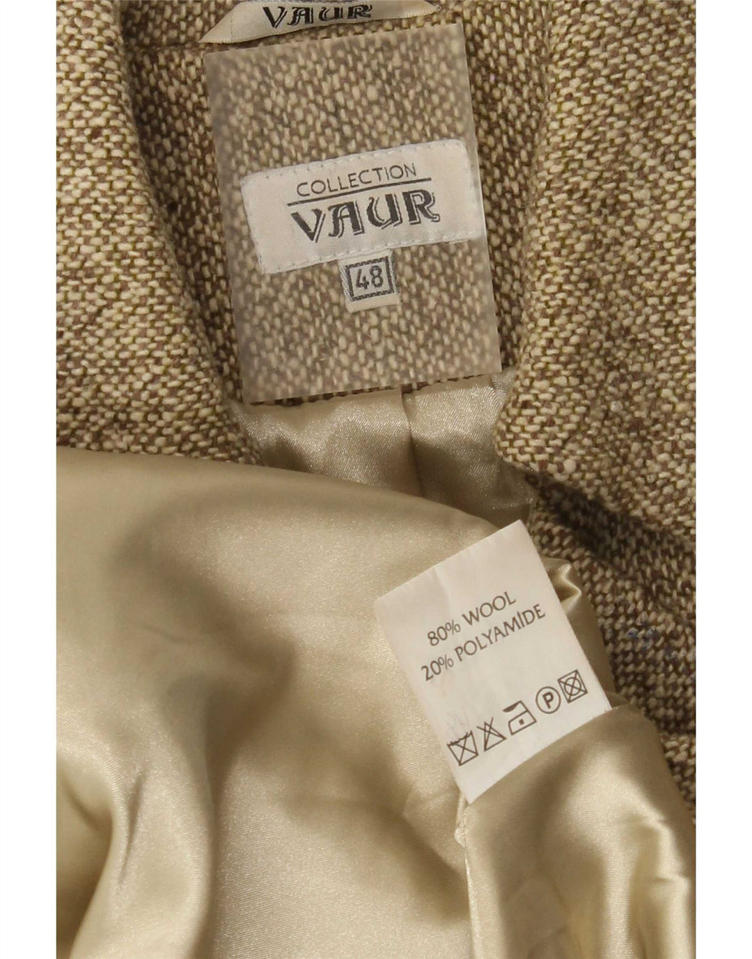 Abrigo vintage de mujer de doble botonadura IT 48 XL Lana moteada de color caqui