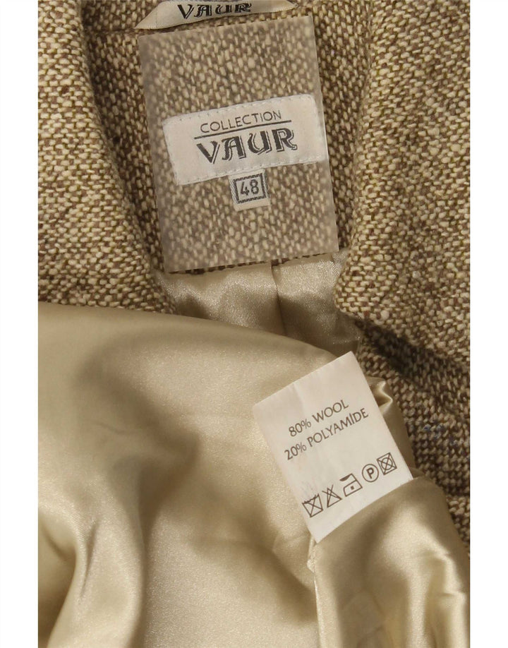 Abrigo vintage de mujer de doble botonadura IT 48 XL Lana moteada de color caqui