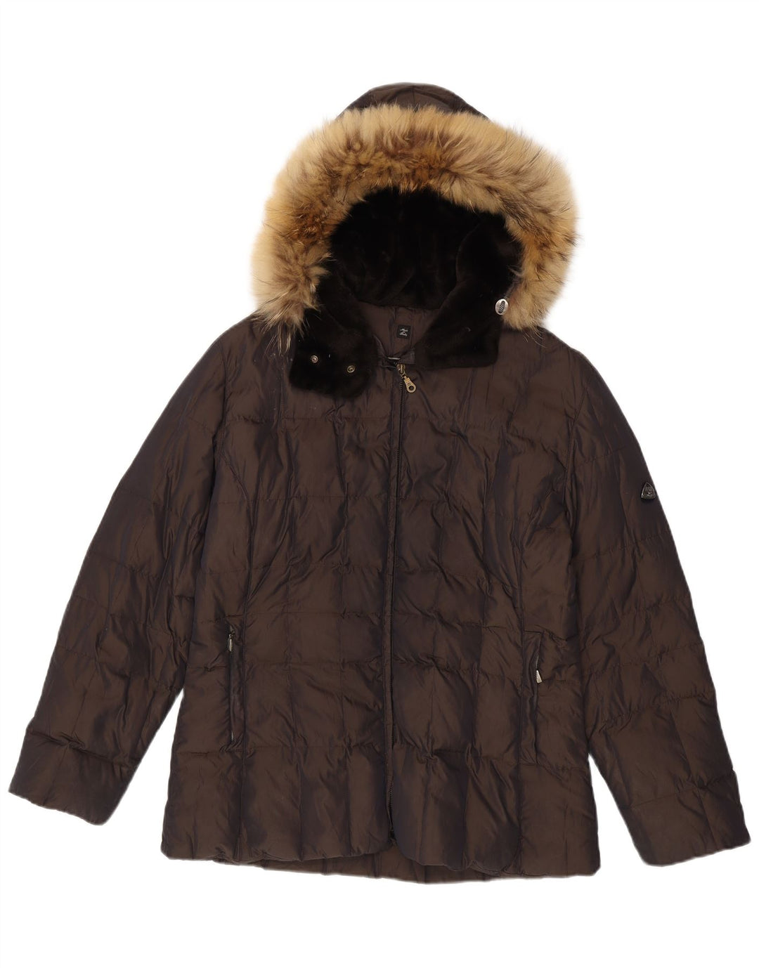 Post Card Womens Hooded Padded Jacket UK 12 Medium  Brown Polyamide