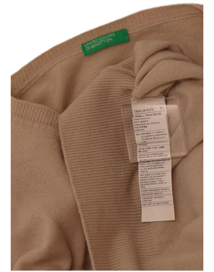 BENETTON Herre V-hals sweater XL Beige Uld