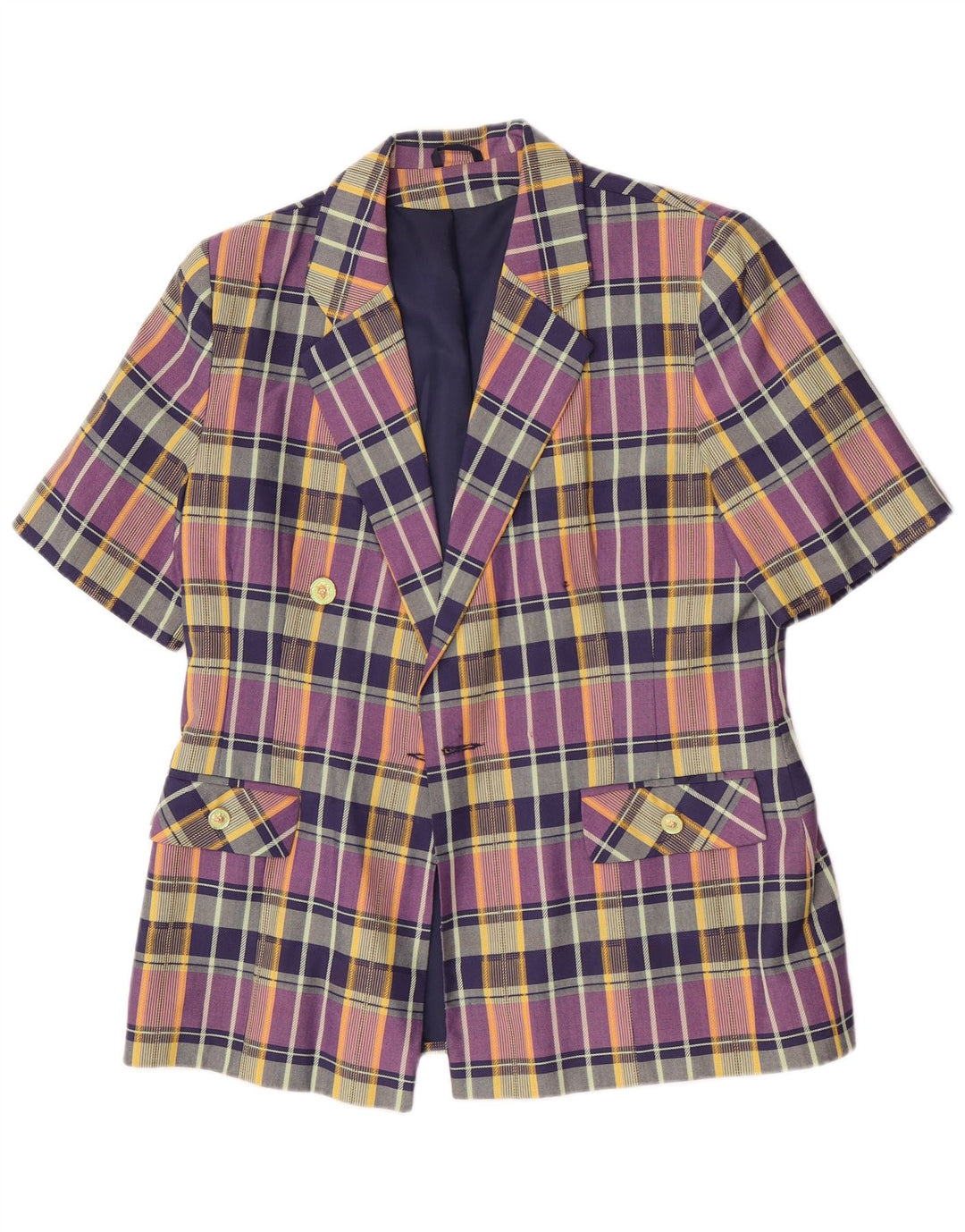Vintage Womens Short Sleeve Blazer Jacket UK 14 Medium Multicolored Check