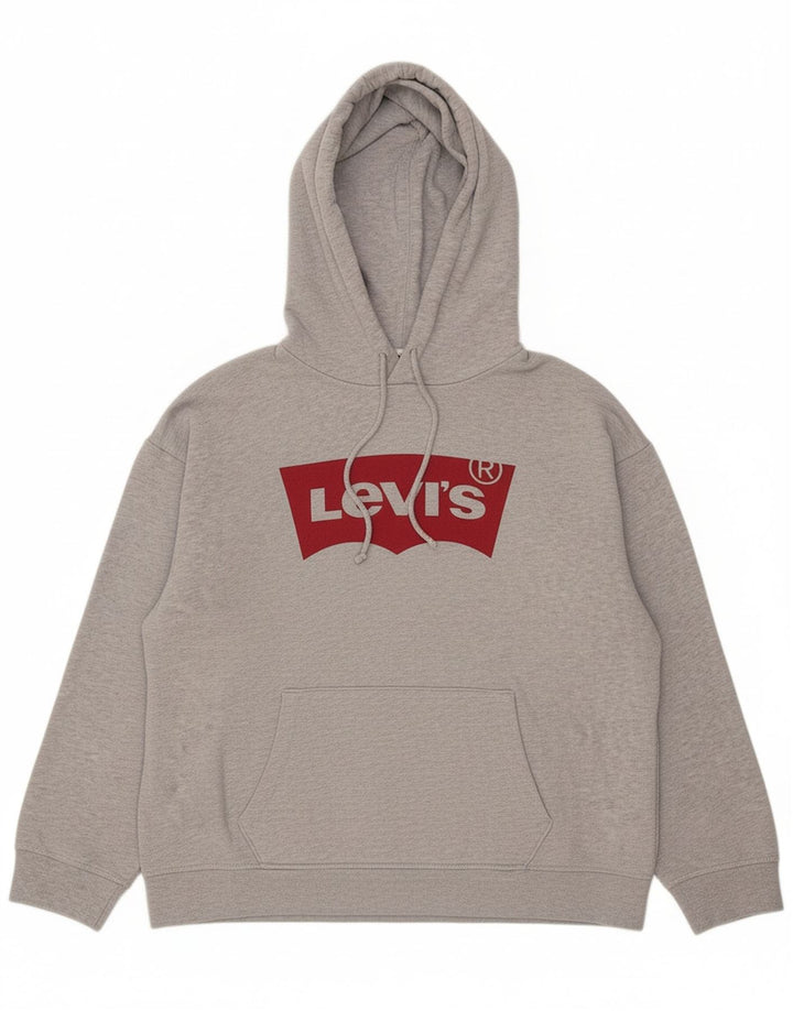Suéter com capuz gráfico masculino LEVI'S grande algodão cinza