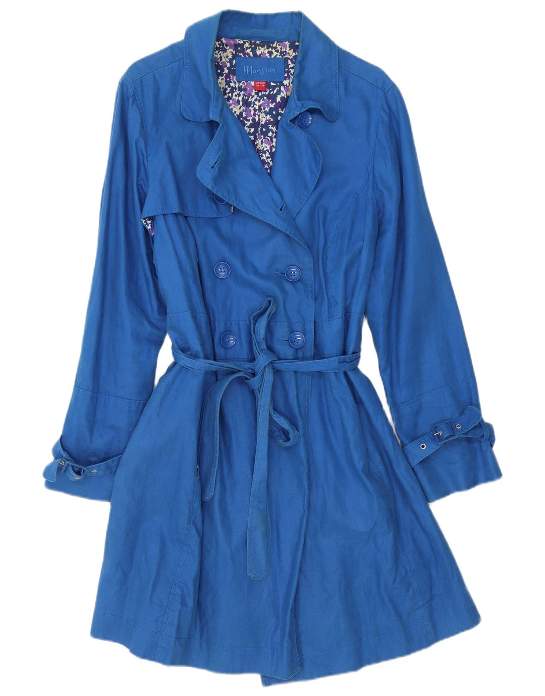 Monsoon Womens Trench Coat UK 20 2XL Blue Linen