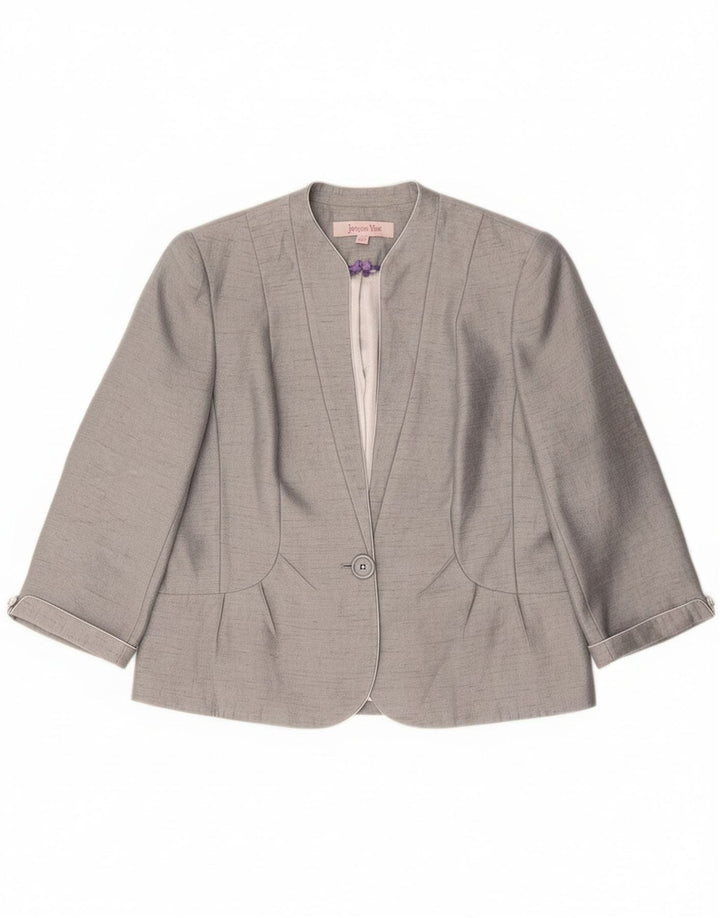 Jacques Vert Womens 1 Button Blazer Jacket UK 16 Large Grey Viscose
