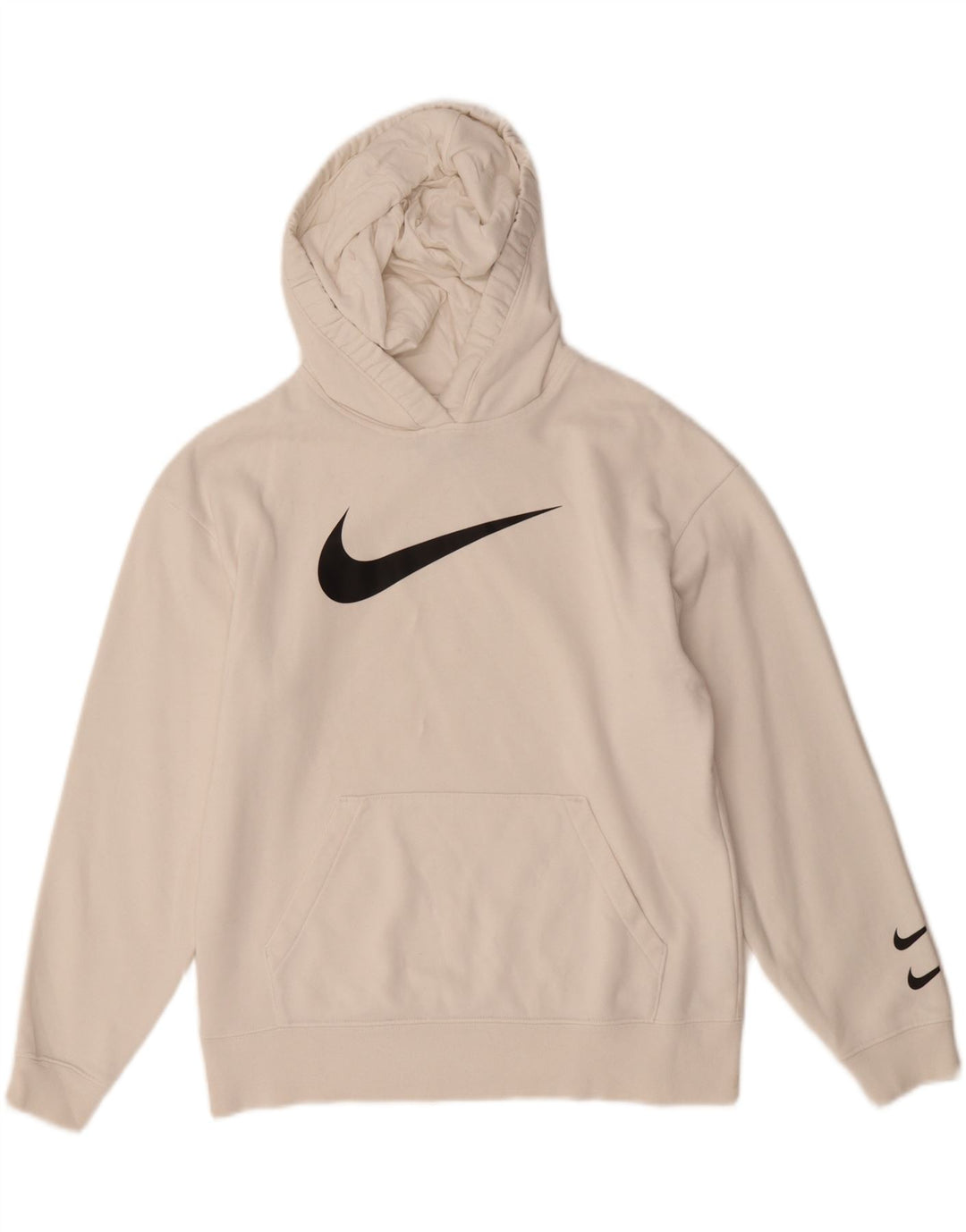 NIKE Womens Oversized Graphic Hoodie Jumper UK 6 XS White Cotton Vintage Nike and Second-Hand Nike from Messina Hembry 