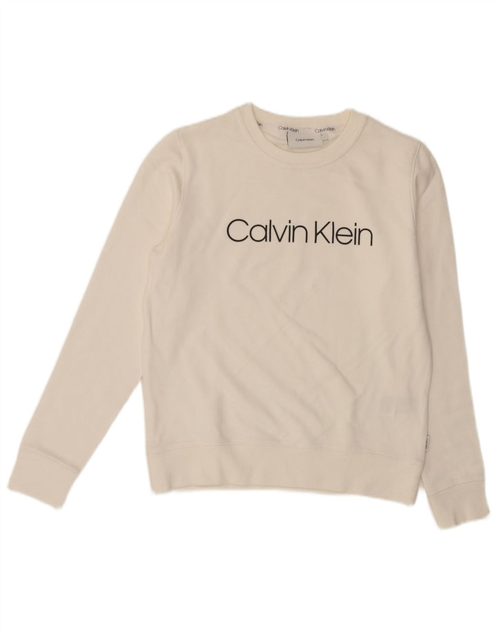 CALVIN KLEIN Womens Oversized Graphic Sweatshirt Jumper UK 10 Small White