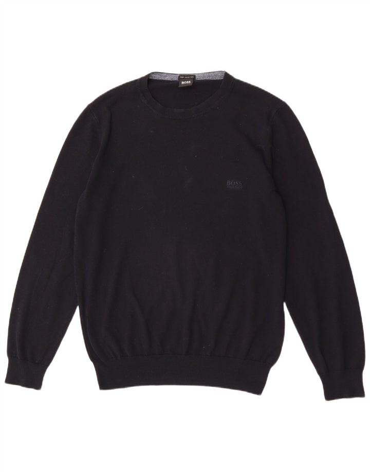 Hugo Boss Mens Regular Fit Crew Neck Jumper Sweater Medium Black Cotton