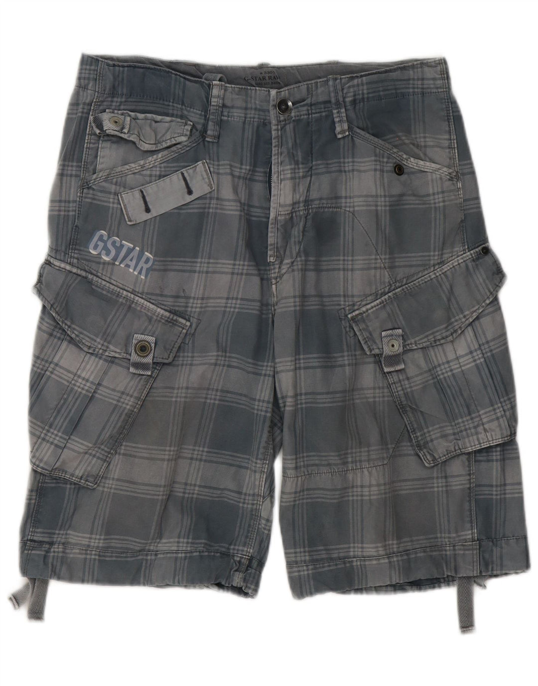 Pantalones cortos tipo cargo G-Star para hombre W32 Algodón a cuadros gris medio