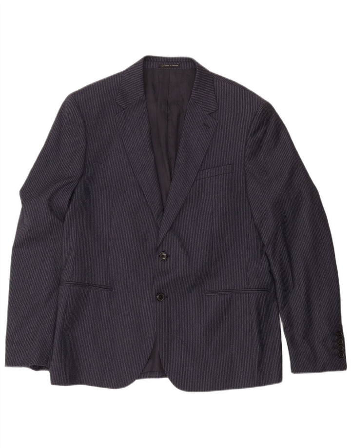 Reiss Mens 2 Button Blazer Jacket UK 40 Large Navy Blue Pinstripe Wool