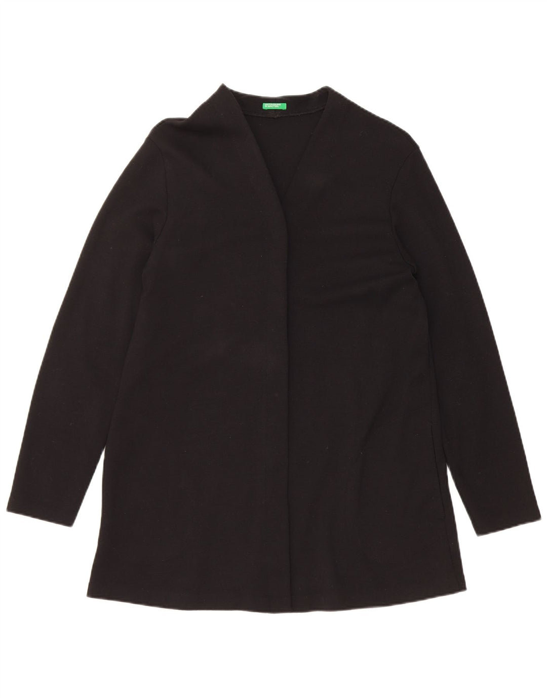 Benetton Womens Longline Open Cardigan Sweater UK 14 Medium Black Wool