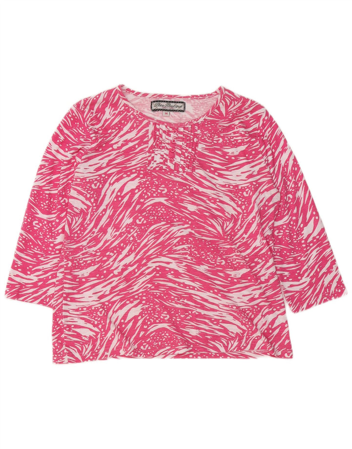 PACO BOUTIQUE Top da donna con motivo astratto manica 3/4 UK 14 grande rosa
