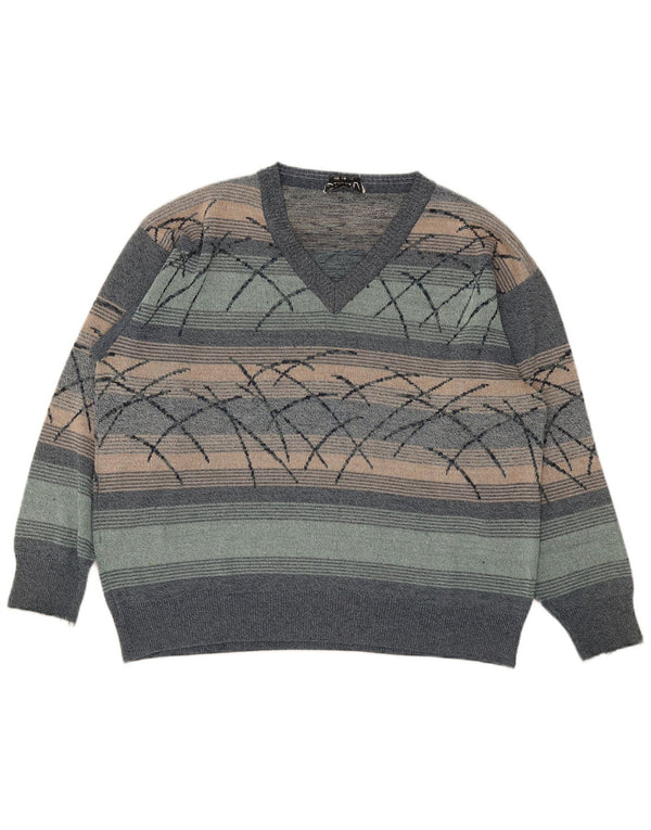 Vintage hombres V-cuello jumper suéter XL multicolor rayas