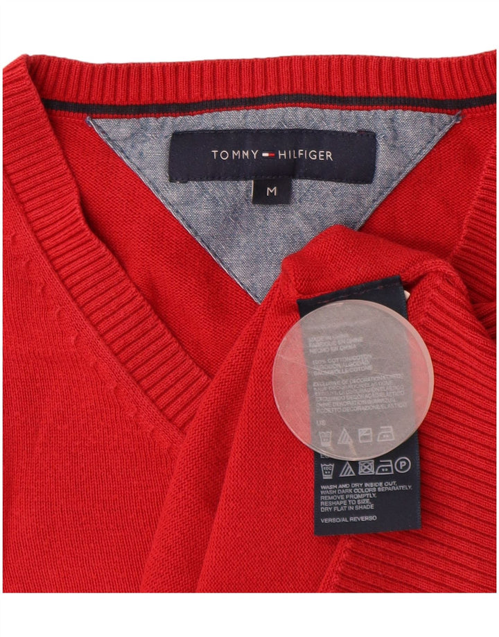 TOMMY HILFIGER Maglione da uomo con scollo a V in cotone rosso medio