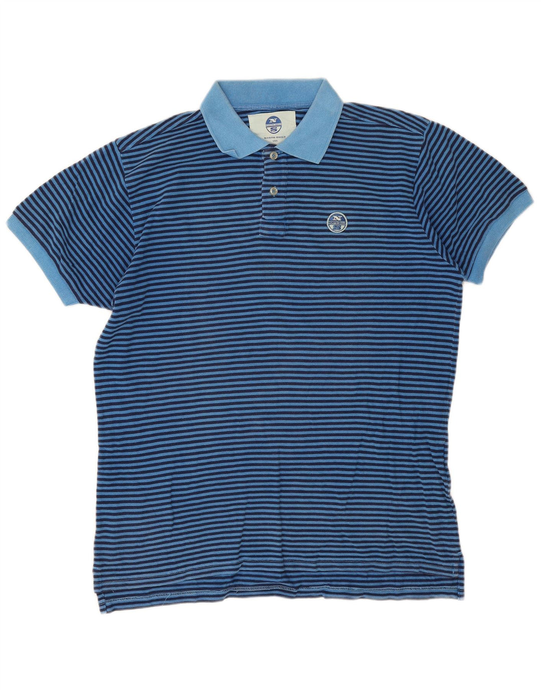 North Sails Mens Polo Shirt Large Blue Striped Cotton