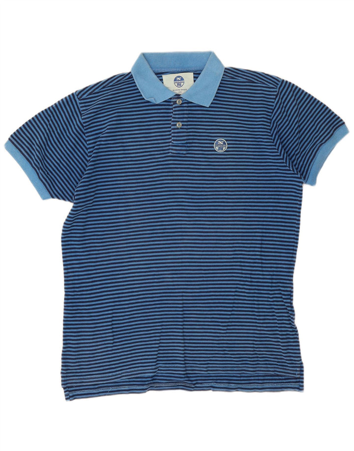 North Sails Mens Polo Shirt Large Blue Striped Cotton