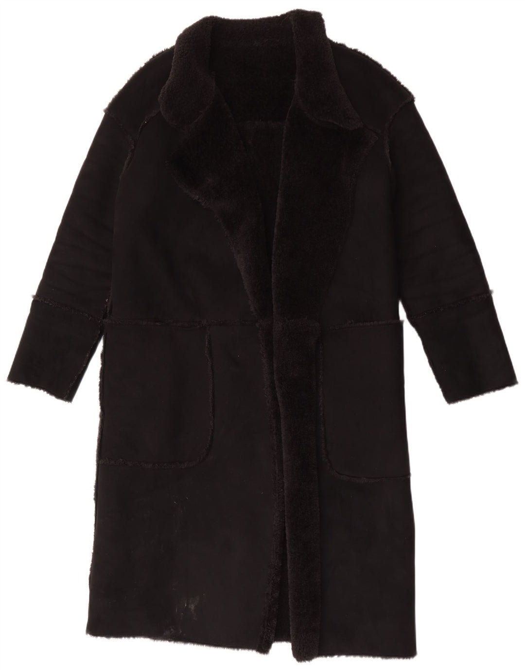 Vintage Womens Sherpa Overcoat UK 12 Medium Black