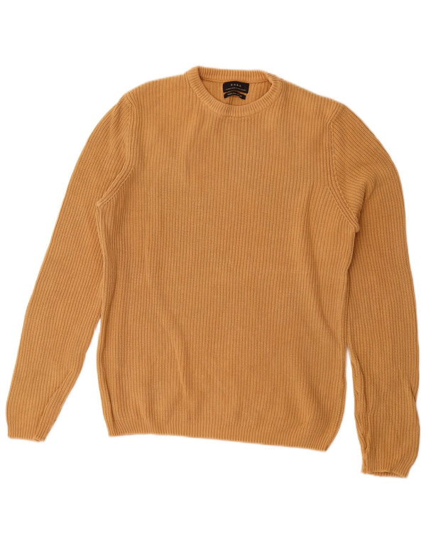 Zara Mens Crew Neck Jumper Sweater Medium Beige Cotton