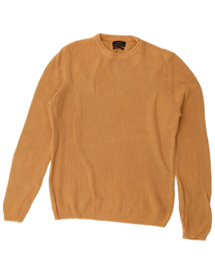 Zara Mens Crew Neck Jumper Sweater Medium Beige Cotton