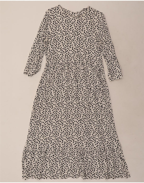 Zara Dame 3/4 ærmet Maxikjole UK 10 Small White Spotted